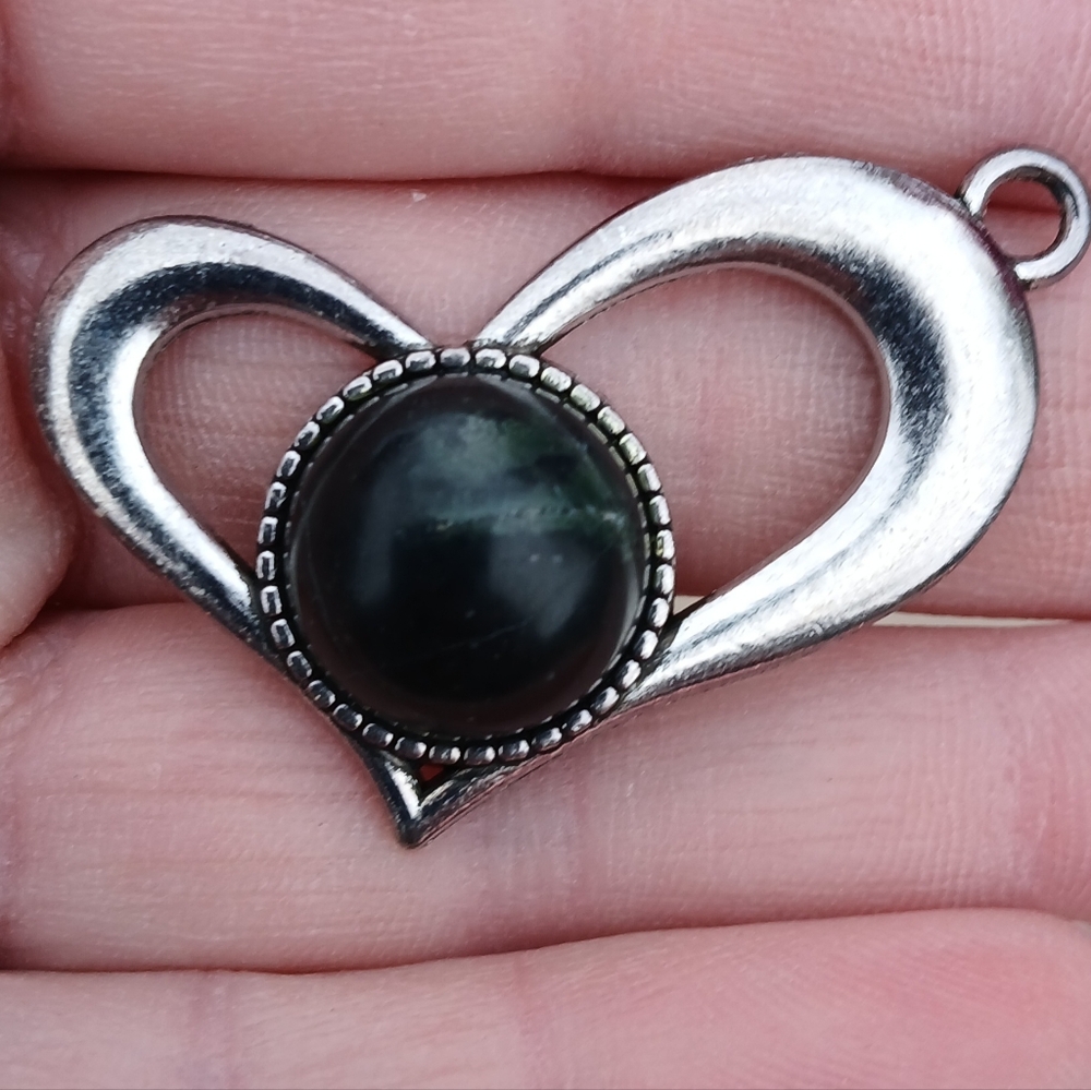 New Kambaba Jasper Silver Metal Heart Pendant.